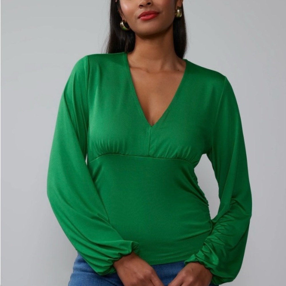 NY&C Slinky Scuba V-Neck Side Ruched Top Plus Size 1X NWT Blouse